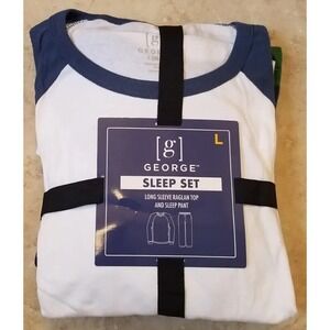 George Men Christmas Dinosaur Sleep Set Long Sleeve Top & Sleep Pant Large NEW